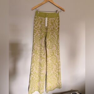 For Love & Lemons Lime Green and Cream Wide Leg Knit Pants
